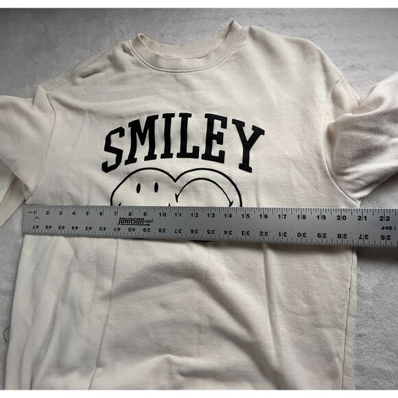 Smiley X H&M Mens Off White Relaxed Printed Sweatshirt Small Crew Neck Pullover - Picture 7 of 8